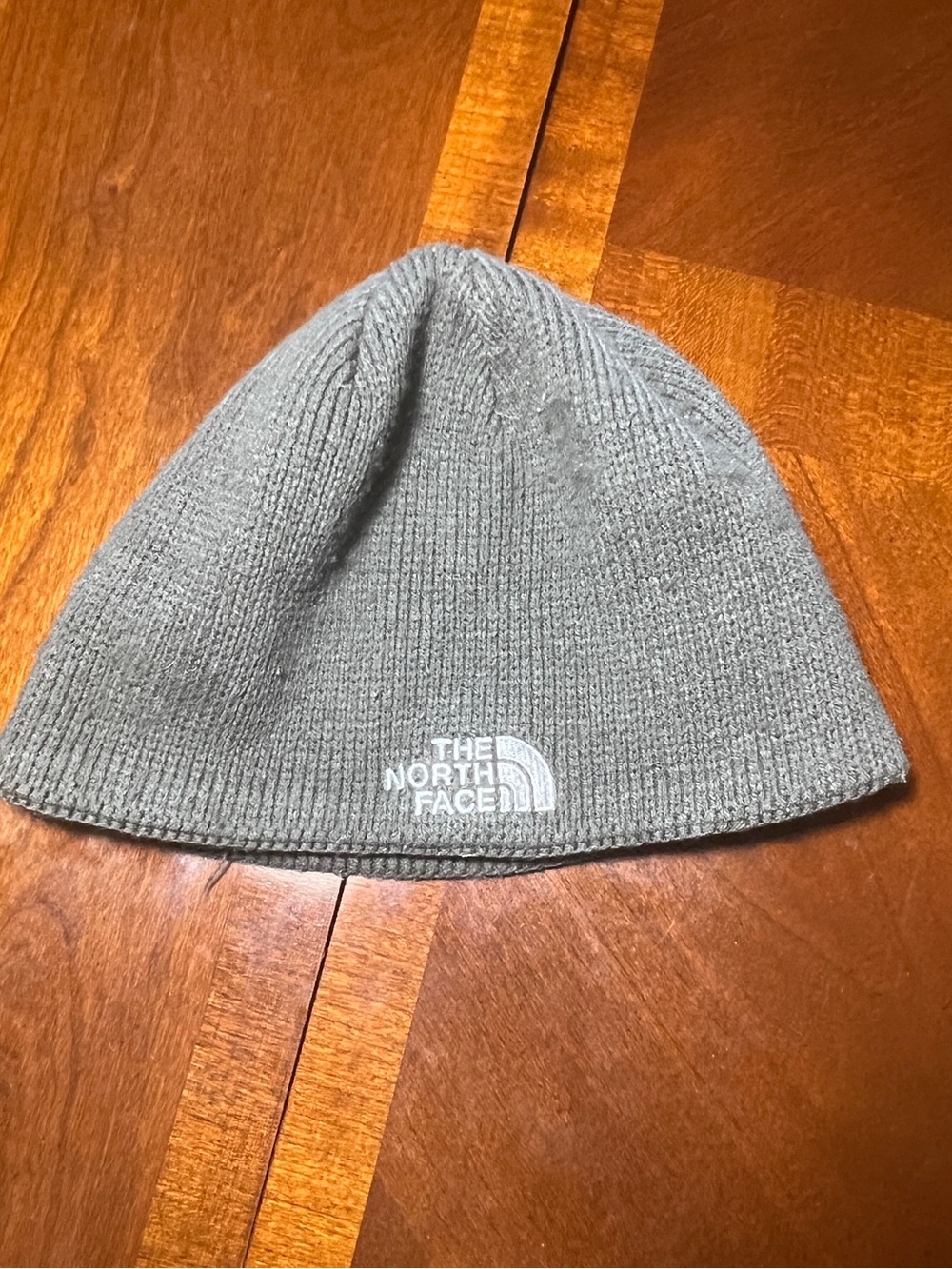 EUC The North Face Unisex One Size Gray Knit Lined Beanie Hat Logo Acrylic